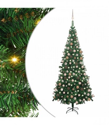 vidaXL Artificial Pre-lit Christmas Tree with Ball Set L 240 cm Green