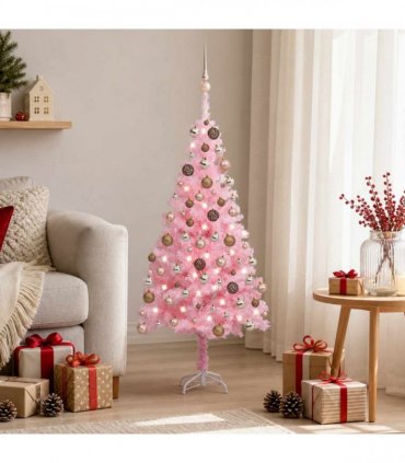vidaXL Artificial Pre-lit Christmas Tree with Ball Set Pink 120 cm PVC