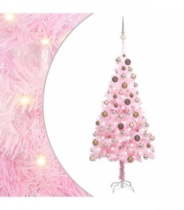 vidaXL Artificial Pre-lit Christmas Tree with Ball Set Pink 150 cm PVC
