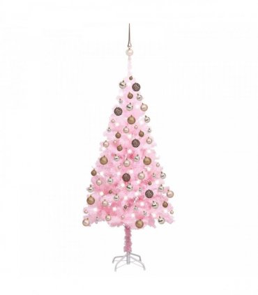 vidaXL Artificial Pre-lit Christmas Tree with Ball Set Pink 150 cm PVC
