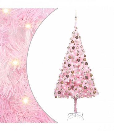 vidaXL Artificial Pre-lit Christmas Tree with Ball Set Pink 210 cm PVC