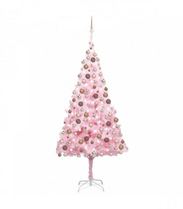 vidaXL Artificial Pre-lit Christmas Tree with Ball Set Pink 210 cm PVC