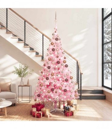 vidaXL Artificial Pre-lit Christmas Tree with Ball Set Pink 240 cm PVC