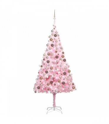 vidaXL Artificial Pre-lit Christmas Tree with Ball Set Pink 240 cm PVC