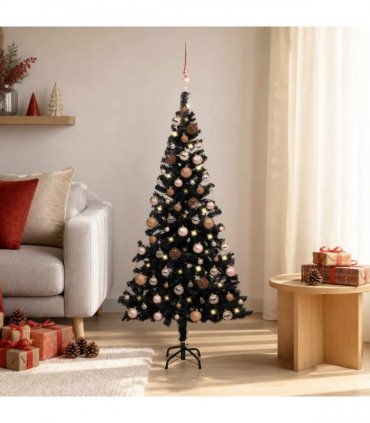 vidaXL Artificial Pre-lit Christmas Tree with Ball Set Black 120cm PVC