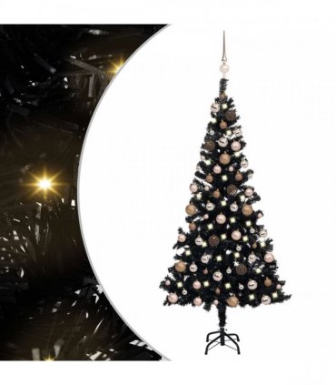 vidaXL Artificial Pre-lit Christmas Tree with Ball Set Black 120cm PVC