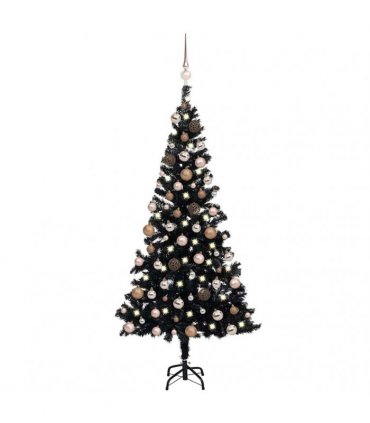 vidaXL Artificial Pre-lit Christmas Tree with Ball Set Black 180cm PVC