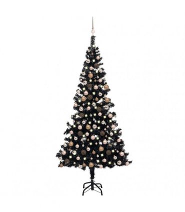 vidaXL Artificial Pre-lit Christmas Tree with Ball Set Black 210 cm PVC