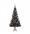 vidaXL Artificial Pre-lit Christmas Tree with Ball Set Black 210 cm PVC