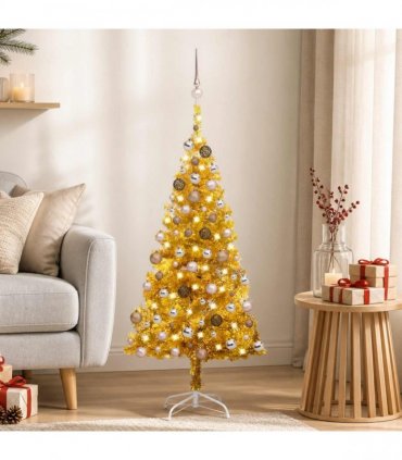 vidaXL Artificial Pre-lit Christmas Tree with Ball Set Gold 120 cm PET