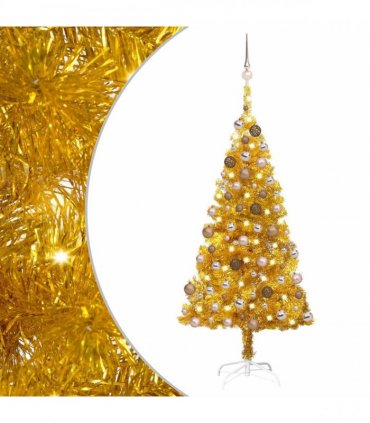 vidaXL Artificial Pre-lit Christmas Tree with Ball Set Gold 120 cm PET