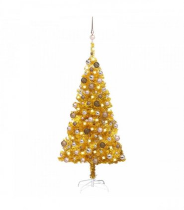 vidaXL Artificial Pre-lit Christmas Tree with Ball Set Gold 120 cm PET
