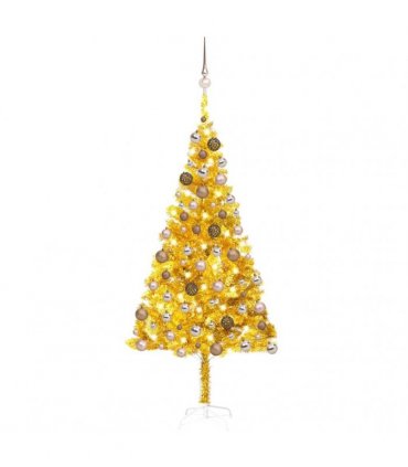 vidaXL Artificial Pre-lit Christmas Tree with Ball Set Gold 180 cm PET