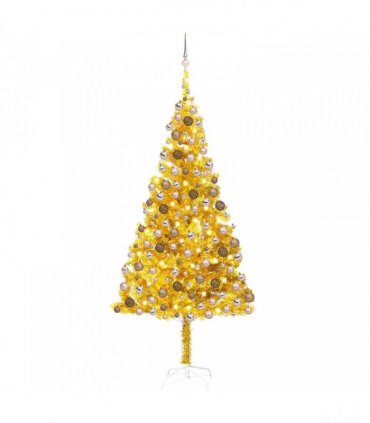 vidaXL Artificial Pre-lit Christmas Tree with Ball Set Gold 210 cm PET