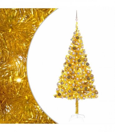 vidaXL Artificial Pre-lit Christmas Tree with Ball Set Gold 240 cm PET