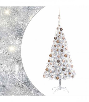 vidaXL Artificial Pre-lit Christmas Tree with Ball Set Silver 120 cm