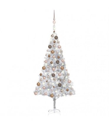 vidaXL Artificial Pre-lit Christmas Tree with Ball Set Silver 180 cm PET