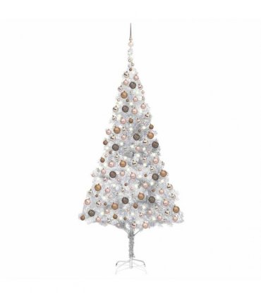 vidaXL Artificial Pre-lit Christmas Tree with Ball Set Silver 210 cm PET