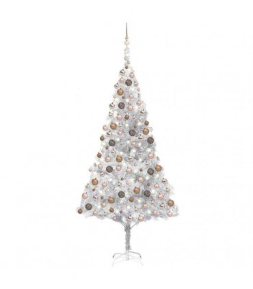 vidaXL Artificial Pre-lit Christmas Tree with Ball Set Silver 240 cm PET