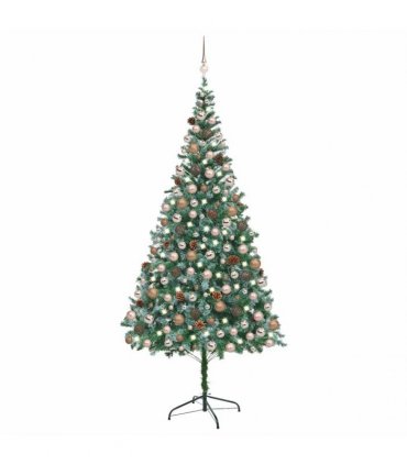 vidaXL Artificial Pre-lit Christmas Tree with Ball Set Pinecones 210 cm