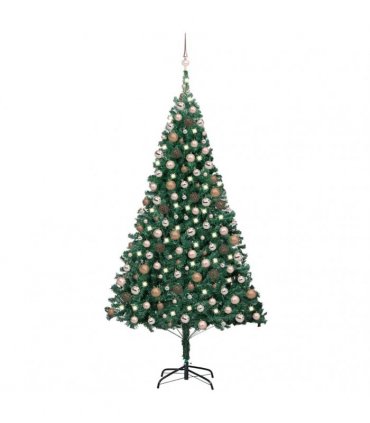 vidaXL Artificial Pre-lit Christmas Tree with Ball Set Green 210 cm PVC