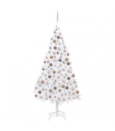 vidaXL Artificial Pre-lit Christmas Tree with Ball Set White 210 cm PVC