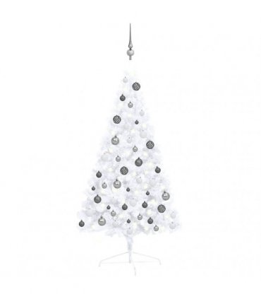 vidaXL Artificial Half Pre-lit Christmas Tree with Ball Set White 120 cm