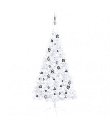 vidaXL Artificial Half Pre-lit Christmas Tree with Ball Set White 150 cm