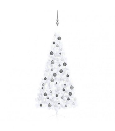 vidaXL Artificial Half Pre-lit Christmas Tree Ball Set White 210 cm