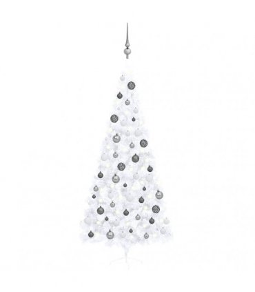 vidaXL Artificial Half Pre-lit Christmas Tree with Ball Set White 240 cm