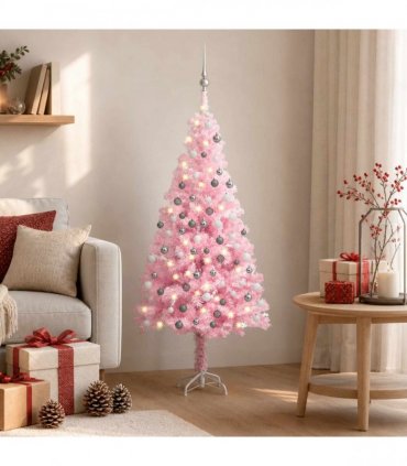vidaXL Artificial Pre-lit Christmas Tree with Ball Set Pink 120 cm PVC