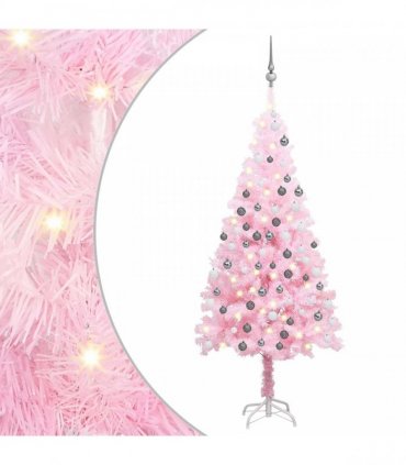 vidaXL Artificial Pre-lit Christmas Tree with Ball Set Pink 120 cm PVC