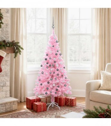 vidaXL Artificial Pre-lit Christmas Tree with Ball Set Pink 150 cm PVC