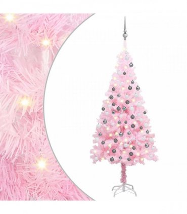vidaXL Artificial Pre-lit Christmas Tree with Ball Set Pink 150 cm PVC
