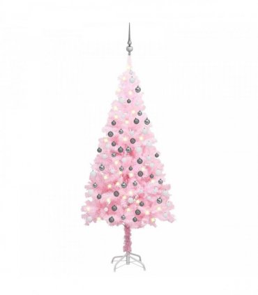 vidaXL Artificial Pre-lit Christmas Tree with Ball Set Pink 150 cm PVC