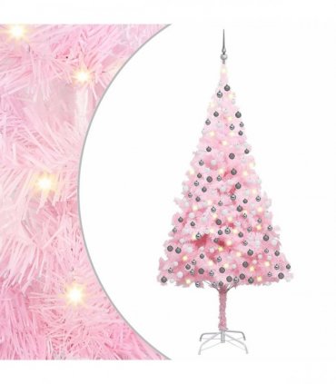 vidaXL Artificial Pre-lit Christmas Tree with Ball Set Pink 210 cm PVC