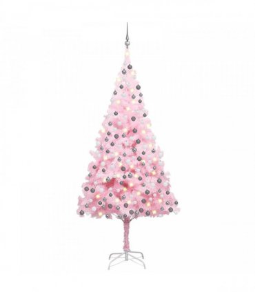 vidaXL Artificial Pre-lit Christmas Tree with Ball Set Pink 210 cm PVC