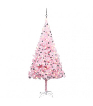 vidaXL Artificial Pre-lit Christmas Tree with Ball Set Pink 240 cm PVC