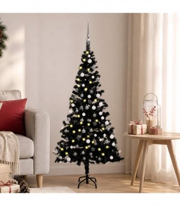 vidaXL Artificial Pre-lit Christmas Tree with Ball Set Black 120 cm PVC