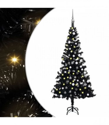 vidaXL Artificial Pre-lit Christmas Tree with Ball Set Black 120 cm PVC