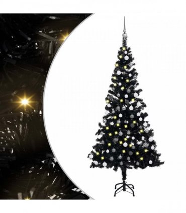 vidaXL Artificial Pre-lit Christmas Tree with Ball Set Black 150 cm PVC