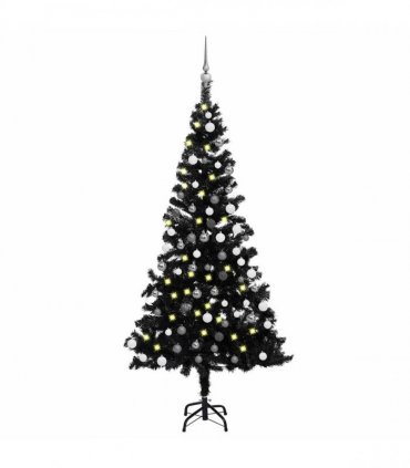 vidaXL Artificial Pre-lit Christmas Tree with Ball Set Black 150 cm PVC