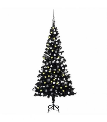 vidaXL Artificial Pre-lit Christmas Tree with Ball Set Black 180 cm PVC