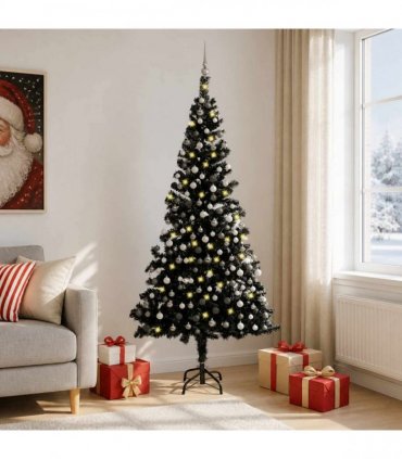vidaXL Artificial Pre-lit Christmas Tree with Ball Set Black 210cm PVC