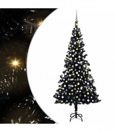 vidaXL Artificial Pre-lit Christmas Tree with Ball Set Black 210cm PVC