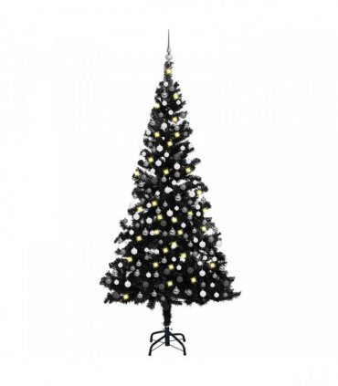 vidaXL Artificial Pre-lit Christmas Tree with Ball Set Black 210cm PVC