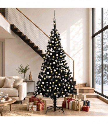vidaXL Artificial Pre-lit Christmas Tree with Ball Set Black 240cm PVC