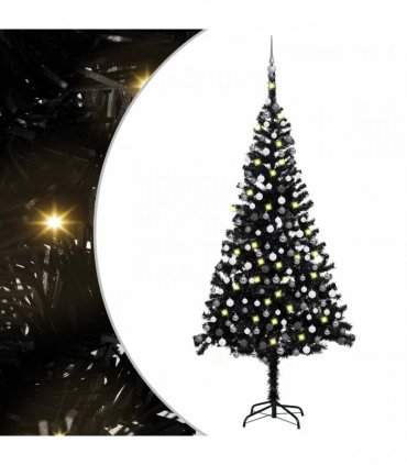 vidaXL Artificial Pre-lit Christmas Tree with Ball Set Black 240cm PVC
