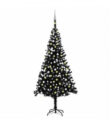 vidaXL Artificial Pre-lit Christmas Tree with Ball Set Black 240cm PVC
