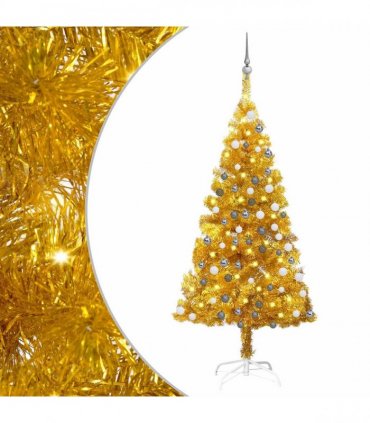 vidaXL Artificial Pre-lit Christmas Tree with Ball Set Gold 120 cm PET
